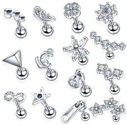 1pc steel crystal flower lage helix orelha ear stud tragus barbell piercing labret lip rings sexy charming jewelry 16g2167208