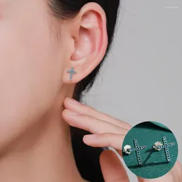 Stud Earrings 925 Sterling Silver Turquoise Cross For Women Girl Fashion Simple Geometric Design Jewellery Party Gift Drop
