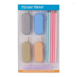 Disposable Cups Straws Silicone With Case Colourful Foldable Travel For Children Drinking Straw Set Cocktails Tea Juice Mixed