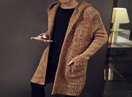 Autumn Winter Loose Long Mens Cardigans Sweaters New Fashion Big Size Jumpers Mens Hooded Sueter Knit Sweater Jersey Sudaderas8970212