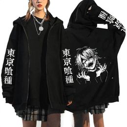 Anime Tokyo Ghoul Zip Up Hoodie Kaneki Ken Printed Hooded Sweatshirts Harajuku Long Sleeve Hip Hop Hoody Tops For Women Men 240118