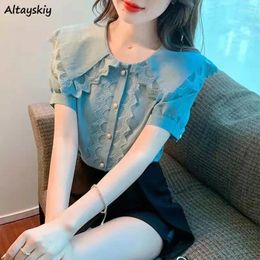 Women's Blouses Shirts Women Kawaii Temperament Lace Slim College Summer Chemise Femme Simple All-match Trendy Sweet Chic Ins Young Pure