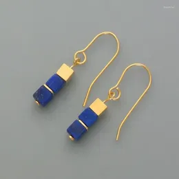 Dangle Earrings Cube Lapis Lazuli Gilded