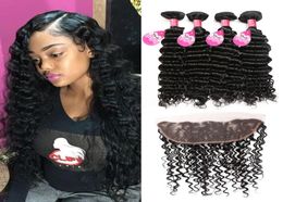 8A Grade Brazilian Virgin Deep Wave 4 Bundles with Lace Frontal Ear to Ear 13X4 Lace Frontal with Human Hair Weaves 5pcsLot2512404