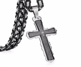 Black Silver Tone Bible Strong Long Thick Link Byzantine Chain Gift for Men Jewellery Stainless Steel Pendant Necklace Jewelry22212815374