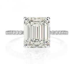 925 Sterling Silver Emerald Cut Created Moissanite Diamond Wedding Rings for Women Luxury Proposal Engagement Ring9140803