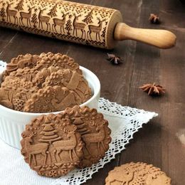 Christmas Embossed Rolling Pin Decorations For Home Kitchen Reindeer Snowflake Embossing Cookie Cake Dough Roller New Year Decor310b