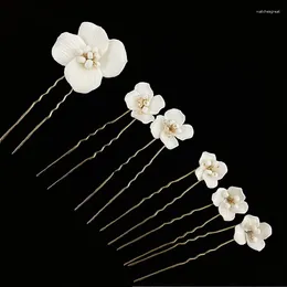 Hair Clips Porcelain Flower Hairpins White Floral Pins For Brides Bridesmaids Head Pieces Wedding Accessories Bridal Jewelry