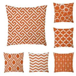 Cotton Linen Geometric Throw Pillow Case Orange Series Decorative Pillows For Sofa Car Seat Cushion Cover 45x45cm Home Decor271C