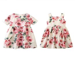 Retailwhole Baby girls rose short sleeve halter party dresses kids ruffle floral princess dress children designer boutique cl7875684