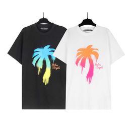 Fashion Brand Palm Angel Colour Gradient Painted Coconut Tree Short Sleeve T-shirt Male and Female Lovers High Street Loose Half