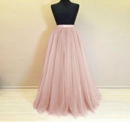 Real Po Long Tulle Skirt Custom Made 5 Layers Rose Pink Maxi Bridesmaid Skirts for Wedding Party Pleated Skirt Plus Size Saia8658304