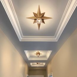 Full Copper Star Ceiling Light Fixture American Style Octagonal Dome Light Simple Balcony Porch Aisle Stairs Kitchen Ceiling Lamp242c