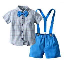 Clothing Sets Top And Kids Set Boys Cotton Plaid Tops Suspender Short Pant Clothes Suit Children Party Wear Costumes Bebes