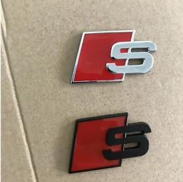 Auto Emblems S Logo Sline Emblem Badge Car Sticker Red Black Front Rear Boot Door Side Fit For Audi Quattro TT SQ5 S6 S7 A4 Accessories