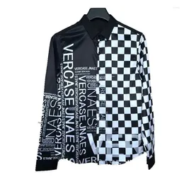 Men's Casual Shirts Spring Autumn Long Sleeve Fashion Printing Shirt Man High Street Button Patchwork Cardigan Harajuku Y2K All-match Blouse