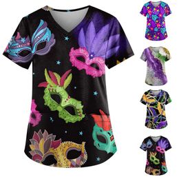 Women's T Shirts Mardi Gras Carnival Themed Outfit Party Mask Pattern Caregiver Top Elegant And Youth Woman Blouses Eye-Catching Trendy