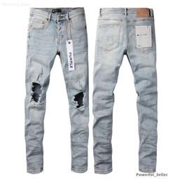 Mens Purple Women Stacked Long Pants Ksubi Ripped High Street Jeans Retro Paint Spot Patch Hole Denim Streetwear Silm Feet Micro Elastic 9317