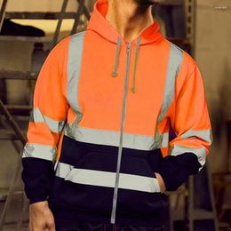 Men's Hoodies High Visibility Hoodie Reflective Strip Coat With Drawstring Closure Long Sleeve Warm For Outdoor