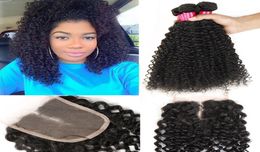 Lace Closure With Brazilian Hair Bundles Deep Curly Remy Human Hair Weave Unprocessed Virgin Hair Indian Malaysian Peruvian Extens1228319