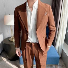 Men's Suits Blazers ( Jacket + Pants ) High End Mens Casual Business Suit Two-piece Set British Fashion Casual Suit Groom Wedding Dress Male Suit