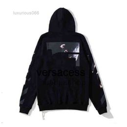 2024 %60 Style Trendy Fashion Sweater Painted Arrow Crow Stripe Loose Hoodie Mens and Womens Offs White Hot