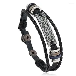 Link Bracelets Fashion Punk Women Men Black Bracelet Cuff Alloy Beads Charm Wrap Multi-layer Leather Wristband Retro Bangle Casual Jewellery