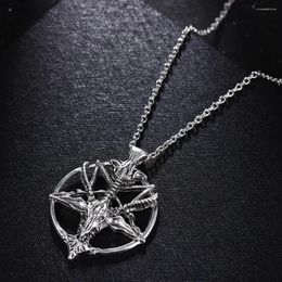 Pendant Necklaces Vintage Pan God Skull Pendants Necklace Men Fashion Pentagram Goat Head Chain Unisex Luck Alloy Gothic Jewellery