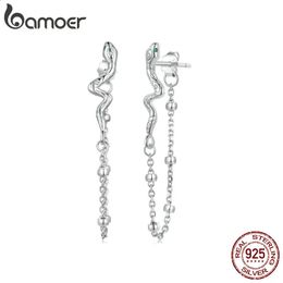 925 Sterling Silver Snake Stud Earrings Long Tassel Drop for Women Party Platinum Plated Fine Jewelry 240127