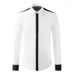 Men's Casual Shirts Minglu Cotton Male High Quality Black White Splicing Long Sleeve Mens Dress Slim Fit Party Man 4XL