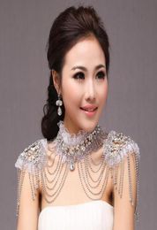 Bling Bling Bridal Shoulder Chain High Neck Jewelry Rhinestone Beading Crystal Lace Appliques Necklace Wedding Accessories3812973