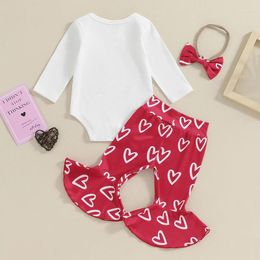 Clothing Sets Valentine S Day Baby Girl Bell Bottoms Outfits Long Sleeves Romper And Heart Print Flared Pants Headband Set
