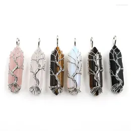 Pendant Necklaces YJXP Reiki Natural Stone Crystal Silver Plated Hexagon Prism Wire Wrap Tree Of Life Pendants Fashion Charm Jewelry