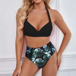 Women's Swimwear Swimsuit Women High Waisted Halter Push UpBikini Set Twist Front 2024 Solid White Print Bathing Suit