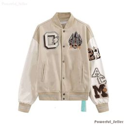 Men's Jackets Mens Designer Off Jackets White Windbreaker Varsity Vintage Loose Long Baseball Hip Hop Harajuku Offs White Letter Embroidery Streetwear 7242