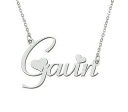Gavin Name Necklace Custom Nameplate Pendant for Women Girls Birthday Gift Kids Best Friends Jewelry 18k Gold Plated Stainless Steel Jewelry