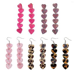 Dangle Earrings Leopard 6-Hearts Acrylic Long For Women Pink Glitter Love Hanging Earring Jewellery Valentine's Day Gifts