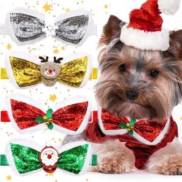 Dog Apparel 30PCS Christmas Bowties Sequin Elastic Band Small-Middle Pet Bow Tie Collar For Grooming Dogs Pets Accessories