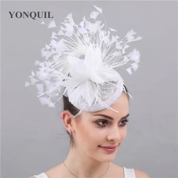 Cloches Fashion Feathers Hats Sinamay Fascinators Chapeau Elegant Women Hair Fedora Accessory Ladies Party Tea Race Headwear With Clips