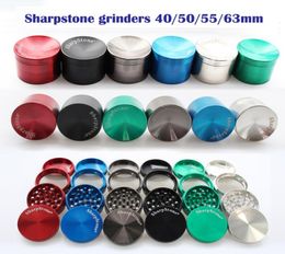 Real Colorful SharpStone Herb Grinder Zinc Alloy Smoking Flat and Concave Grinders Tobacco 40 50 55 63mm 4 Layers Spice Grinder5321555