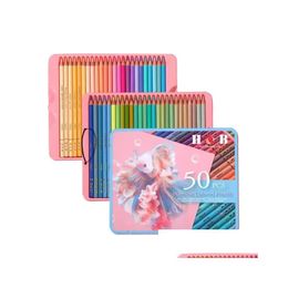 Pencils Wholesale Professional 50Pcs Aron Oily Colored Pencil Set Ding Soft Pastel Colour Sketching Coloring Art Supplies For School Otmi5