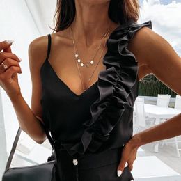 Women's Blouses 2024 Women Summer Blouse Shirts Sexy V Neck Ruffle Backless Spaghetti Strap Office Ladies Sleeveless Casual Tops