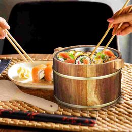 Dinnerware Sets Rice Barrel Wooden Cooking Steamer Stainless Steel Mixing Bowls Sushi Restaurant Bucket Steamed Cask