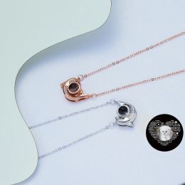 Necklaces 925 Silver Photo Projection Necklace For Women Personalized Custom Picture Zircon Dolphin Metal Pendant Rose Gold Color Chain