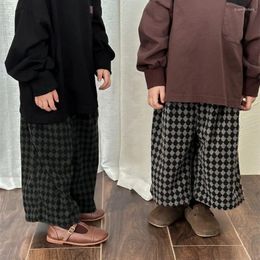 Trousers Autumn Corduroy Kids Pants Plaid Children Wide Leg Warm Girls Boy 1-10 Years Winter Windproof Sport
