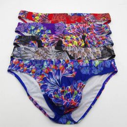 Underpants Sexy Men Floral Print Briefs Thongs Underwear Pouch Bikini Sleepwear Male Elasticity Slips Panties Undies Lingerie