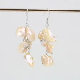 Dangle Earrings Unique Pearls Jewellery Store Natural Orange Pink Colour Keshi Pearl Baroque Freshwater Silver