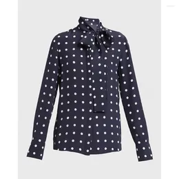 Women's Blouses 2024 Summer Women Blouse Design Elegant Temperament Polka-dot Shirt Age-old Ribbon Bow Tie Top