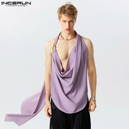 INCERUN Men Irregular Tank Tops Sleeveless V Neck Loose Fashion Male Vests Streetwear Solid Colour Casual Men Clothing S-5XL 240219