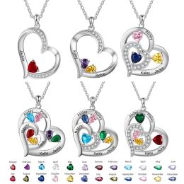 Pendants JewelOra Personalised Mother Kids Name Heart Pendants Custom Birthstone Necklaces for Women Anniversary Gift for Grandma Mom